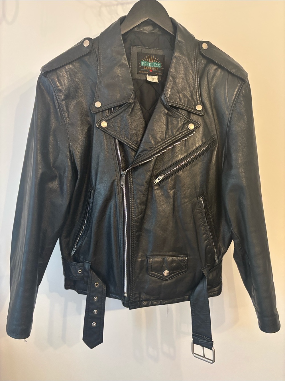 Peerless Vintage Black Leather Perfecto Biker Jacket M Made in Canada